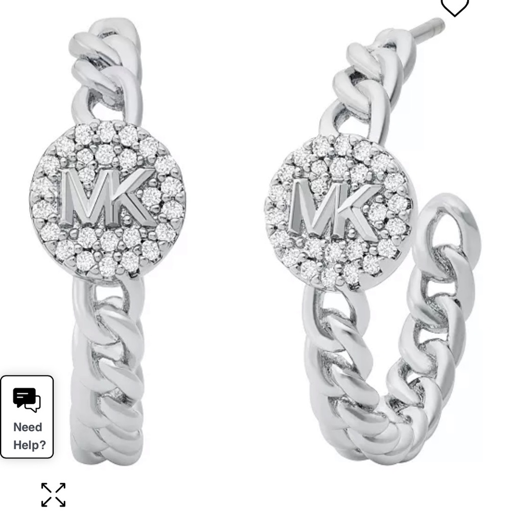 Michael Kors Silver-Tone Brass Pave Charm Hoop Earrings